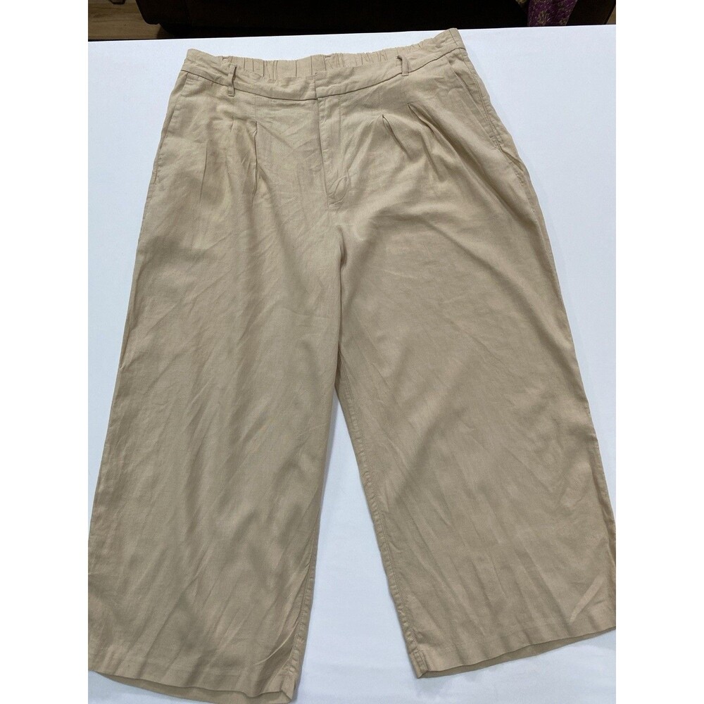 Old Navy Tan Linen Blend Wide Leg Pants XL Pleated Neutral Coastal Casual